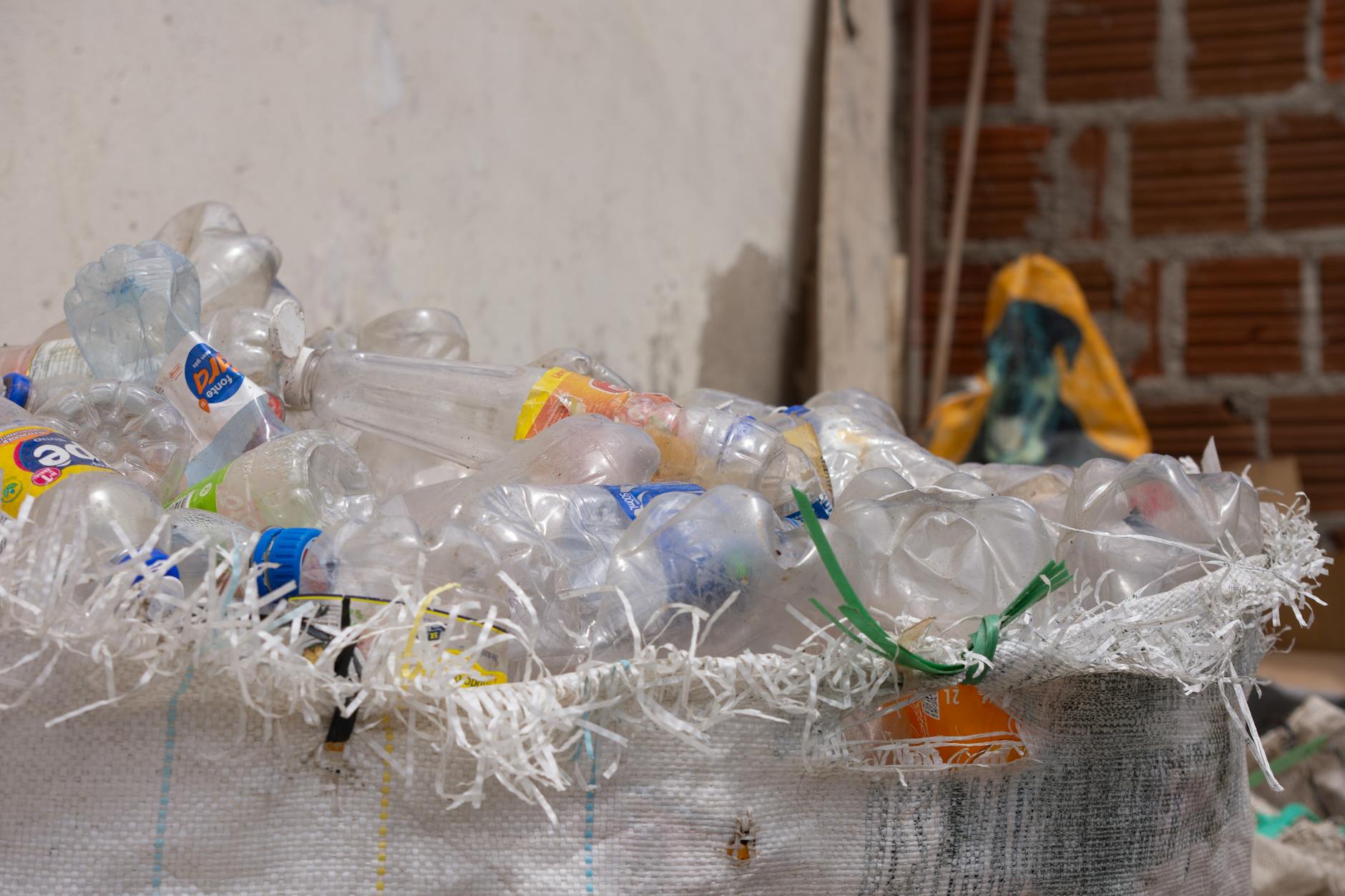 Plastikowe butelki w pojemniku na recykling na zewnątrz